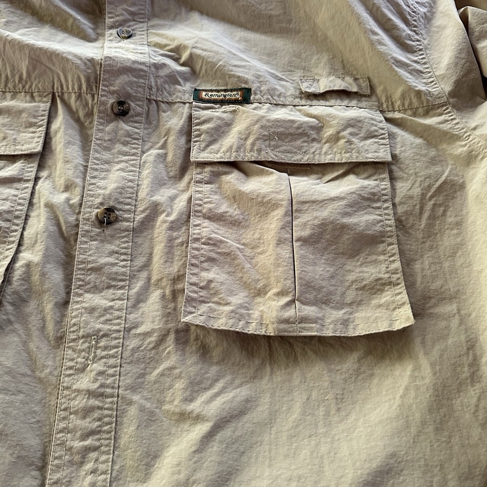 Remington Shirt Mens XL Khaki Vented Fishing Long Sleeve Button Up Pockets - Picture 2 of 14